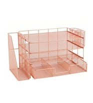 Temel Rose Gold Metal Mesh 3 Katlı Masaüstü Organizer Dosyalık Çekmeceli Kalemlikli 33x22x23 cm 9533