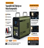 16000MAH 14.8V Dijital Ekranlı Araba Akü Takviyeli Kompresör Araç Lastik Şişirme Hava Pompası 150PSI