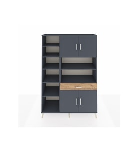Hyperion Dolap 10 Raflı Tek Çekmeceli 4 Kapaklı 132x44x195 Antrasit-Antrasit/Çam