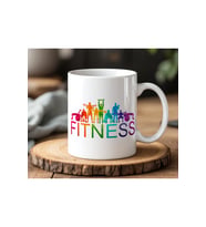 Rengarenk Fitness Tasarımlı Beyaz Seramik Baskılı Kupa Bardak 330ml