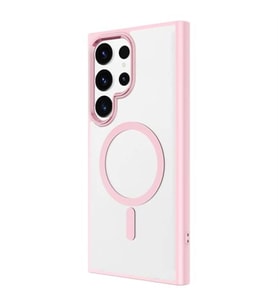 Coverzone Samsung Galaxy S24 Ultra ile uyumlu K?l?f Wireless ?arj �zellikli Metal buton Z-Krom MagSafe ile uyumlu ?effaf Transparan Double Color Silikon Kapak Pembe