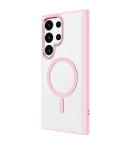 Coverzone Samsung Galaxy S24 Ultra ile uyumlu K?l?f Wireless ?arj �zellikli Metal buton Z-Krom MagSafe ile uyumlu ?effaf Transparan Double Color Silikon Kapak Pembe