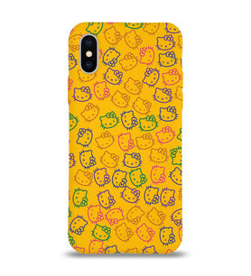 Apple iPhone X Uyumlu Lansman Kılıf Hello Kitty Tasarımlı İçi Kadife Kapak-Sarı (Şeffaf)