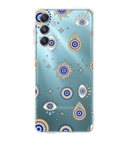 PrintiFy Samsung Galaxy M34 5G ile Uyumlu Nazar Boncuğu 5  Kamera Korumalı Şeffaf Silikon Kılıf