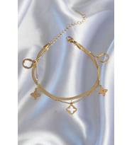 316L Çelik Gold Renk Çift Zincir Yonca Tasarım Bileklik 5886 - SSSSSS5160-5270