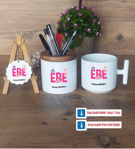 Ebe Hediye Sepeti Kalemlik, Kupa Bardak Sihirli, Ahşap Anahtarlık Hediye (Model 3)