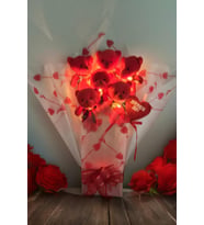 Solemia LED Işıklı, Premium Yumoş Kırmızı Peluş Ayıcık Buketi, Sevgiliye, Doğum Gününe Hediye