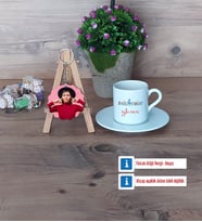 Psikiyatrist Türk Kahvesi Fincanı Ahşap Altlıklı ve Fotoğraflı Ahşap Anahtarlık Hediye (Model 2)