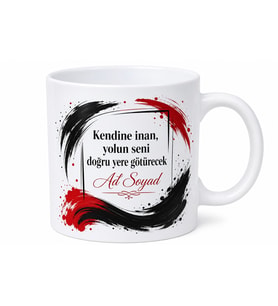 İsimli Kırmızı Siyah Tasarım Baskılı Kupa Bardak Kişiye Özel Hediye