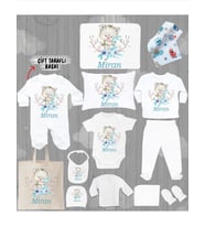Minito Baby İsme Özel 13'lu Pamuklu Erkek Bebek Hastane Çıkışı Seti_MT_286-13 (Krem)