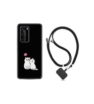 Huawei P40 Pro Kılıf Silikon Desen Boyun Askılı Love Cats 1690