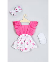 ADABEBEK Fırfırlı Ananas Desenli Babet Çorap Set (Pembe-Beyaz)