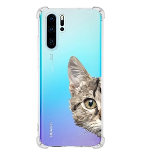 Huawei P30 Pro Uyumlu Köşe Korumalı Antişok Kapak Catface Tasarımlı Şeffaf Silikon Kılıf