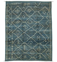 Mavi Halı El Dokuma Yün Karışımlı Etnik Stil Geometrik Desenli Lüks Salon Halısı