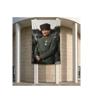 Üniformalı Kalpaklı Atatürk Portresi Poster Bayrak Premium Raşel Kumaş ATA68 2x3m