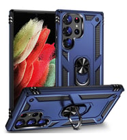 Galaxy S23 Ultra Kılıf Zore Vega Yüzüklü Standlı Zırh Kılıf (Mavi)