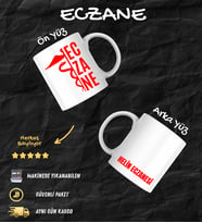 Eczane Temalı Hediye Kupa Eczacılara Özel Porselen Kupa – Kişisel İsim Baskılı (Y.Kırmızı)