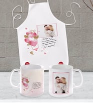 BK Gift Kişiye Özel El Yazı Mesajlı Fotoğraflı Beyaz Mutfak Önlüğü ve Kupa Seti