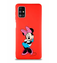 Samsung Galaxy M51 Soft Premier Kapak Minnie Mouse-D Tasarımlı Silikon Kılıf - Kırmızı (Şeffaf)