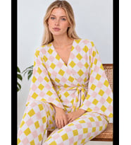 Night Siyah Kadın Kruvaze Kuşaklı İkili Pijama Takımı 4803