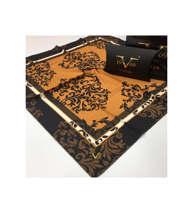 Mandala Desen Black Seri Twill Eşarp Eşarp Askısı ile Birlikte 90x90 cm Turuncu-