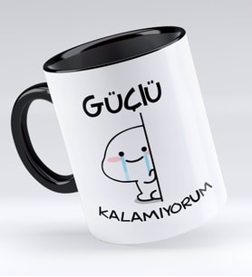 Bk Gift Güçlü Kalamıyorum Tasarımlı Siyah Kupa Bardak - Model 1