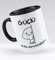 Bk Gift Güçlü Kalamıyorum Tasarımlı Siyah Kupa Bardak - Model 1