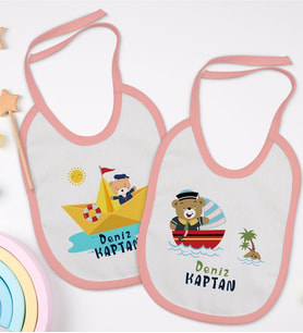 BK Kids Kişiye Özel Sevimli Kaptan Tasarımlı 2’li Pembe Mama Önlüğü-1