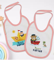 BK Kids Kişiye Özel Sevimli Kaptan Tasarımlı 2’li Pembe Mama Önlüğü-1