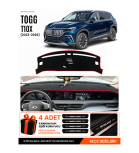TOGG T10X (2023-2026) Uyumlu Torpido Örtüsü Torpido Kılıfı - Siyah Kırmızı