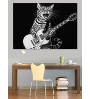 Gitar Çalan Kedi Rock Dekoratif Kanvas - Mdf Ahşap Tablo