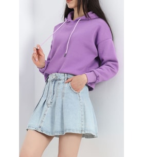 Kapşonlu 3 İplik Crop Sweat Lila - 20969.1878.