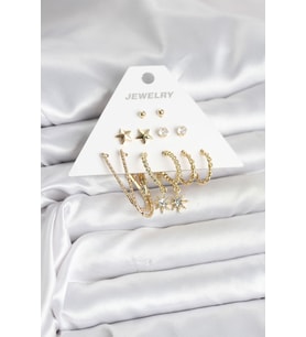 6 Çift Kadın Küpe Seti Gold Renk - TJ-BKP11318