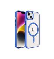 Apple iPhone 14 Uyumlu Kılıf Wireless Şarj Özellikli Zore Krom M-safe Silikon Kapak (Mavi)