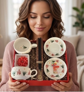 Kır Bahçesi Tabaklı 2 li Jumbo Fincan  & Tütsü  Seti ve Epoksi Harf Anahtarlık & Lotus Mum