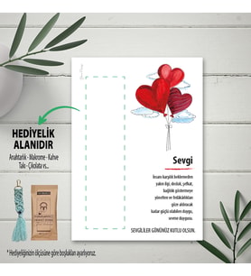 Hediyelik Kart - Kalpli Balon Tasarım - Sevgi Temalı - Makrome Anahtalık, Toka, Kurabiye, Kahve Kartı - Nişan Hatırası
