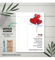 Hediyelik Kart - Kalpli Balon Tasarım - Sevgi Temalı - Makrome Anahtalık, Toka, Kurabiye, Kahve Kartı - Nişan Hatırası
