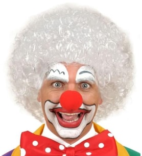 Nessiworld Beyaz Renk Kıvırcık Afro Bonus Peruk Saç ve Kırmızı Sünger Burun Seti