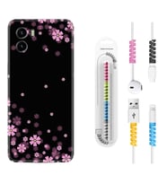 Vivo Y15S Y32 Y33S Y51 Y53S Kılıf Kablo Koruma Spiral Silikon Black flowers 1391