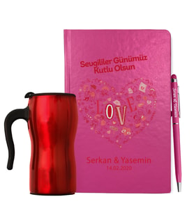 Sevgililer Gününe Özel Defter Kalem & Termos Mug Hediye Seti 10