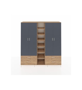 Hyperion Dolap 12 Raflı 4 Çekmeceli 2 Askılı 220x44x243 Çam-Antrasit/Çam