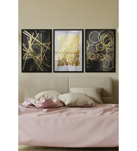 Çerçeveli Tablo Modern Sanatsal  Dekorasyon Ev Dekoru Üçlü Çerçeve Abstract Özc-442 (Siyah)