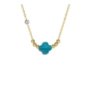 Demas Gold  Pirlanta 14 Ayar Altin Dorikalı Aqua Marin Renkli Van Taşlı Kolye (Sarı)