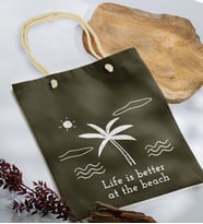 BK Gift Yaz Temalı Haki Halat Saplı Kumaş Plaj Çantası -23, Baskılı Omuz Çantası, Alışveriş Çantası, Arkadaşa Hediye, Sevgiliye Hediye