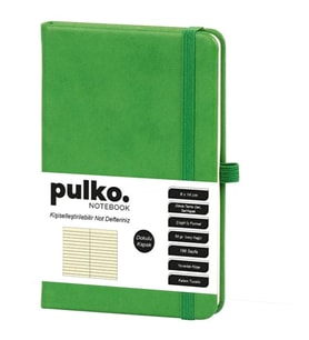 PULKO PND036 KLASİK SERT KAPAK 9x14cm 80gr.196 SAYFA TERMO DERİ ÇİZGİLİ NOT DEFTER - YEŞİL