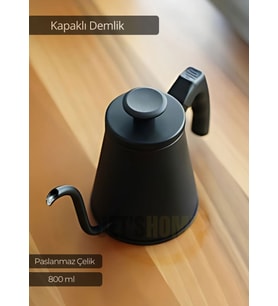 Kapaklı Demlik Paslanmaz Kahve Demliği İndüksiyon Uyumlu Çelik Küçük Boy Demlik 800 ml