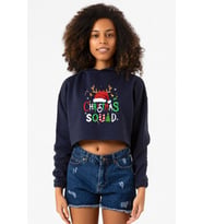 Christmas Squad Lacivert Kadın Crop Kapşonlu