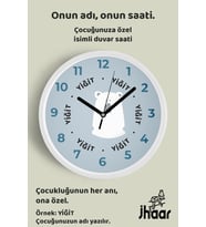 İsme Özel Sevimli Ayı Çocuk Odası Duvar Saati Orta Boy 30 cm Beyaz Camlı Sessiz
