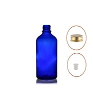 50ml mavi şişe, sarı metal düz kapaklı, 24 adet, cam şişe, esans şişesi, yağ şişesi, kozmetik şişesi
