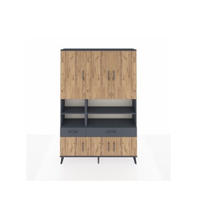 Arges Dolap 8 Raflı 2 Çekmeceli 6 Kapaklı 132x30x195 Antrasit-Çam/Antrasit